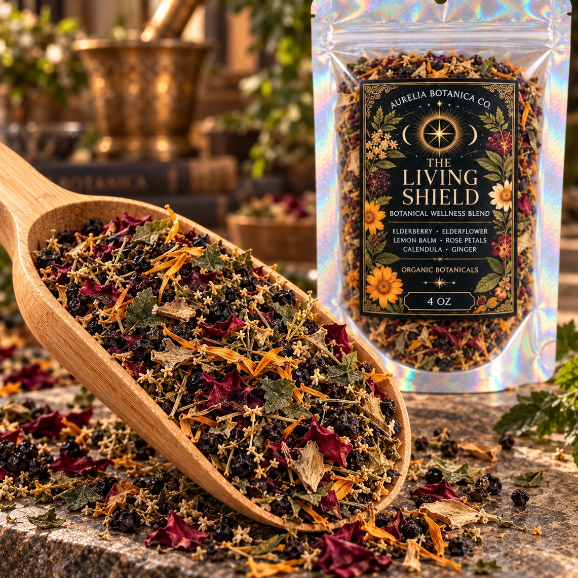 The Living Shield – Elderberry Immunity Herbal Tea | Caffeine Free | Loose Leaf | 1 oz Pouch