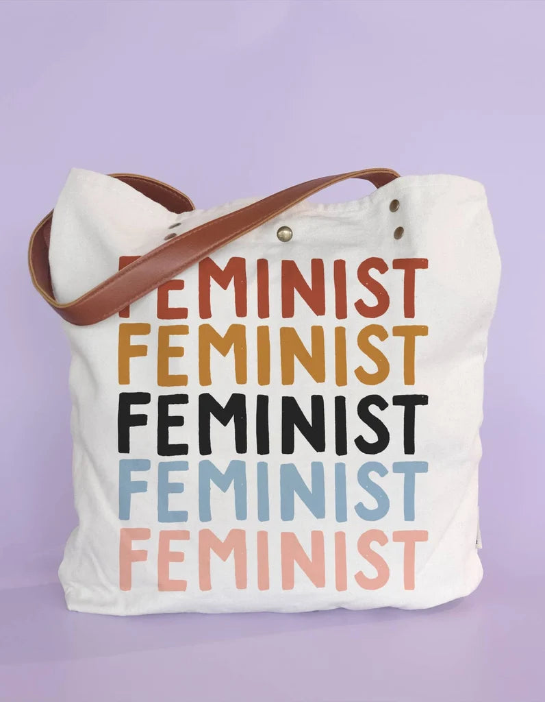 Canvas Tote Bag with Vegan Leather Handles | Feminist