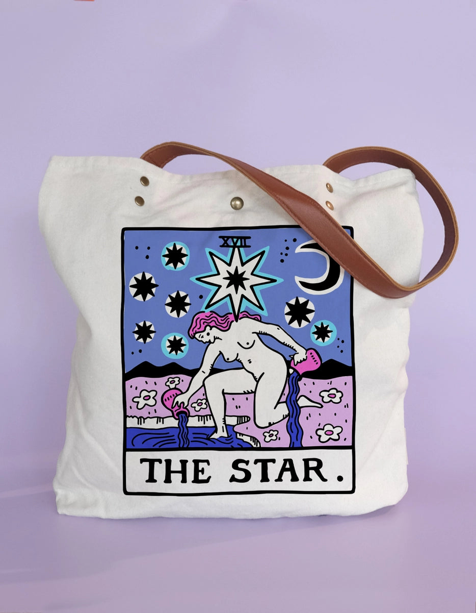 Canvas Tote Bag with Vegan Leather Handles | the Star Tarot