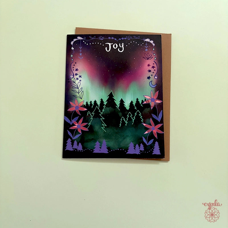 Aurora Joy Holiday Card Tree Star Northern Light Christmas