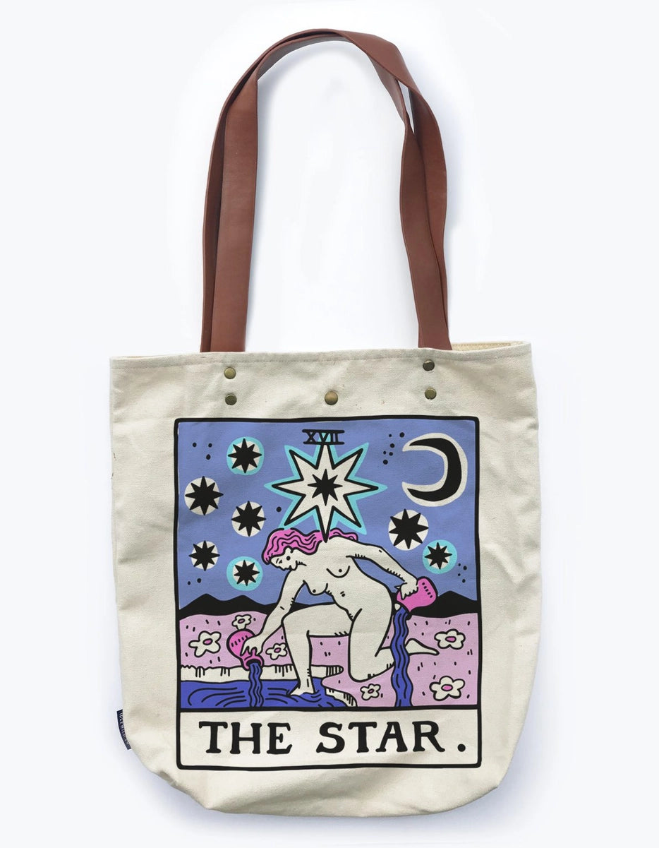 Canvas Tote Bag with Vegan Leather Handles | the Star Tarot