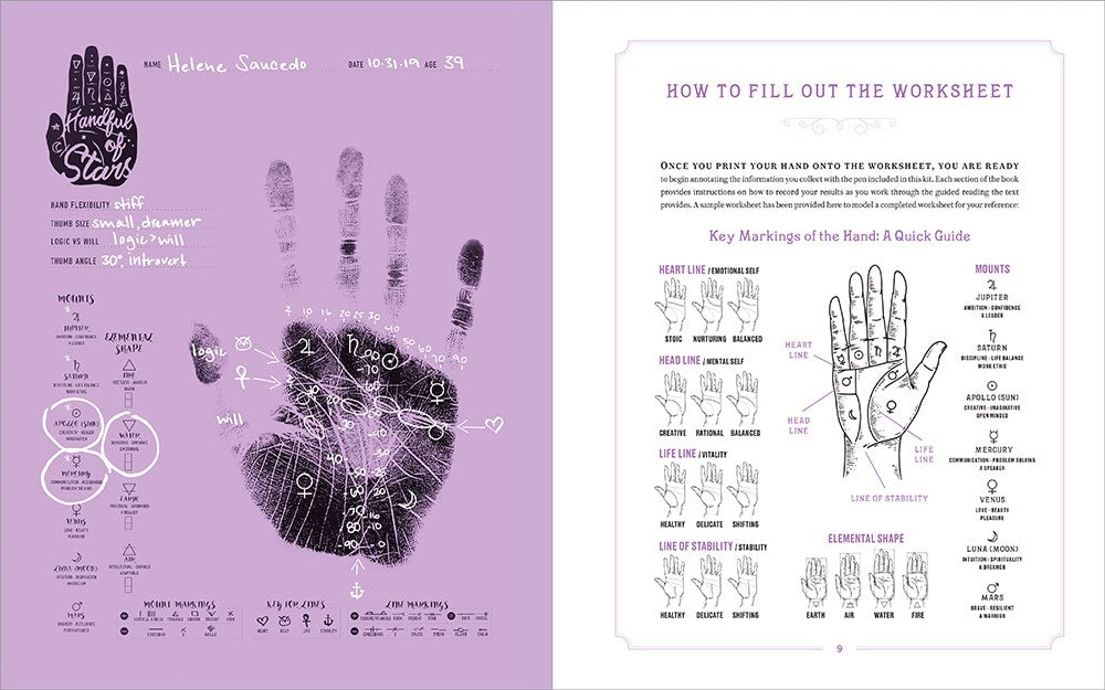 Handful of Stars: Palmistry Guidebook and Hand-Printing Kit