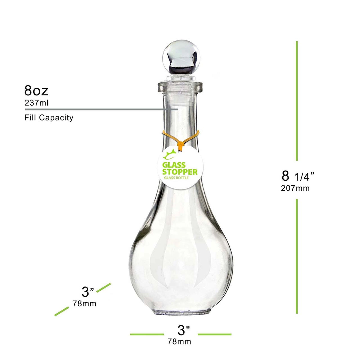 Drop Recycled Glass Bottle with Clear Glass Top | 8 oz
