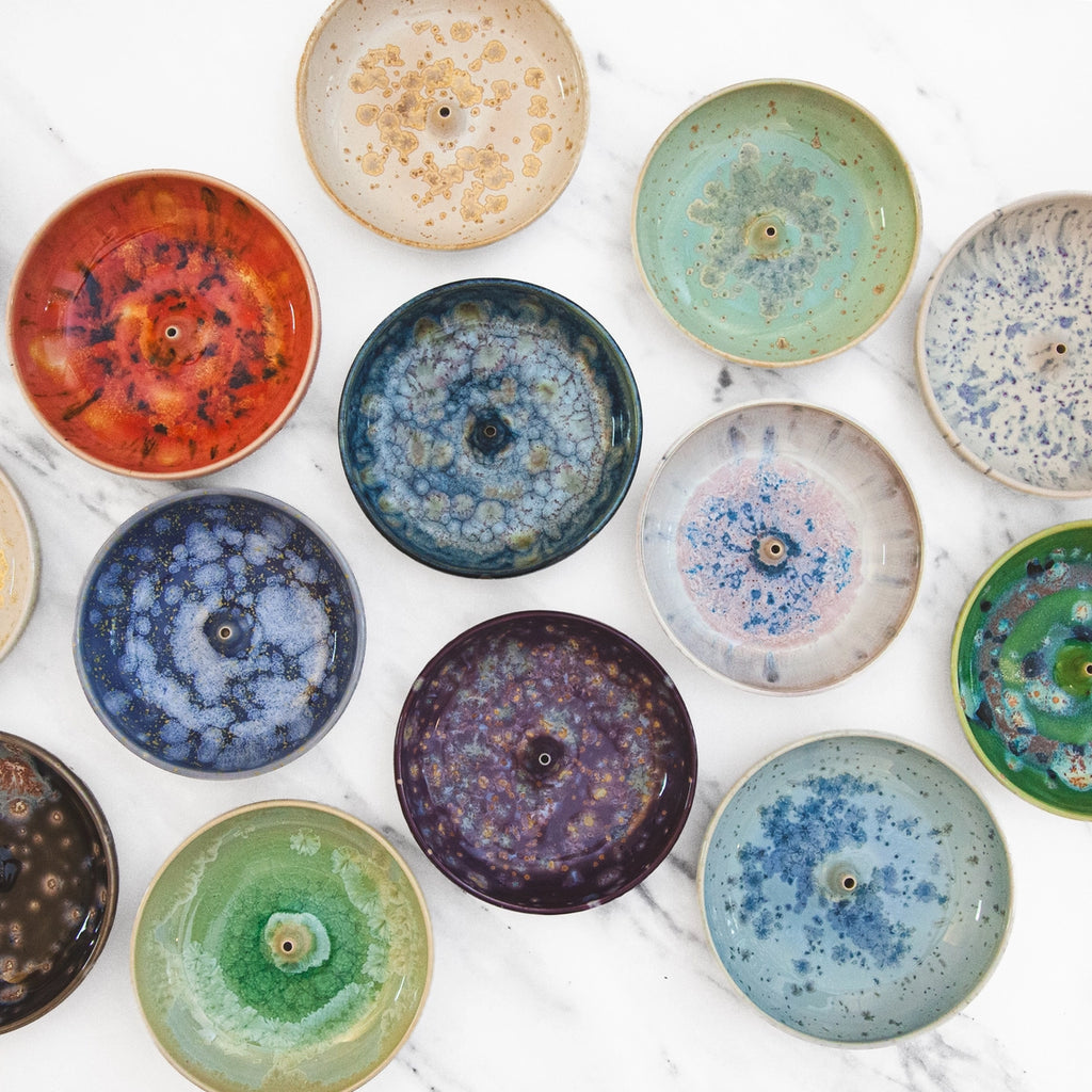 Ceramic Glazed Stick Incense Holders - Crystalline Glazes