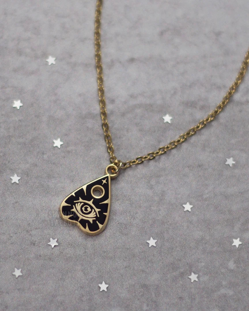 Gold Plated Enamel Planchette Necklace