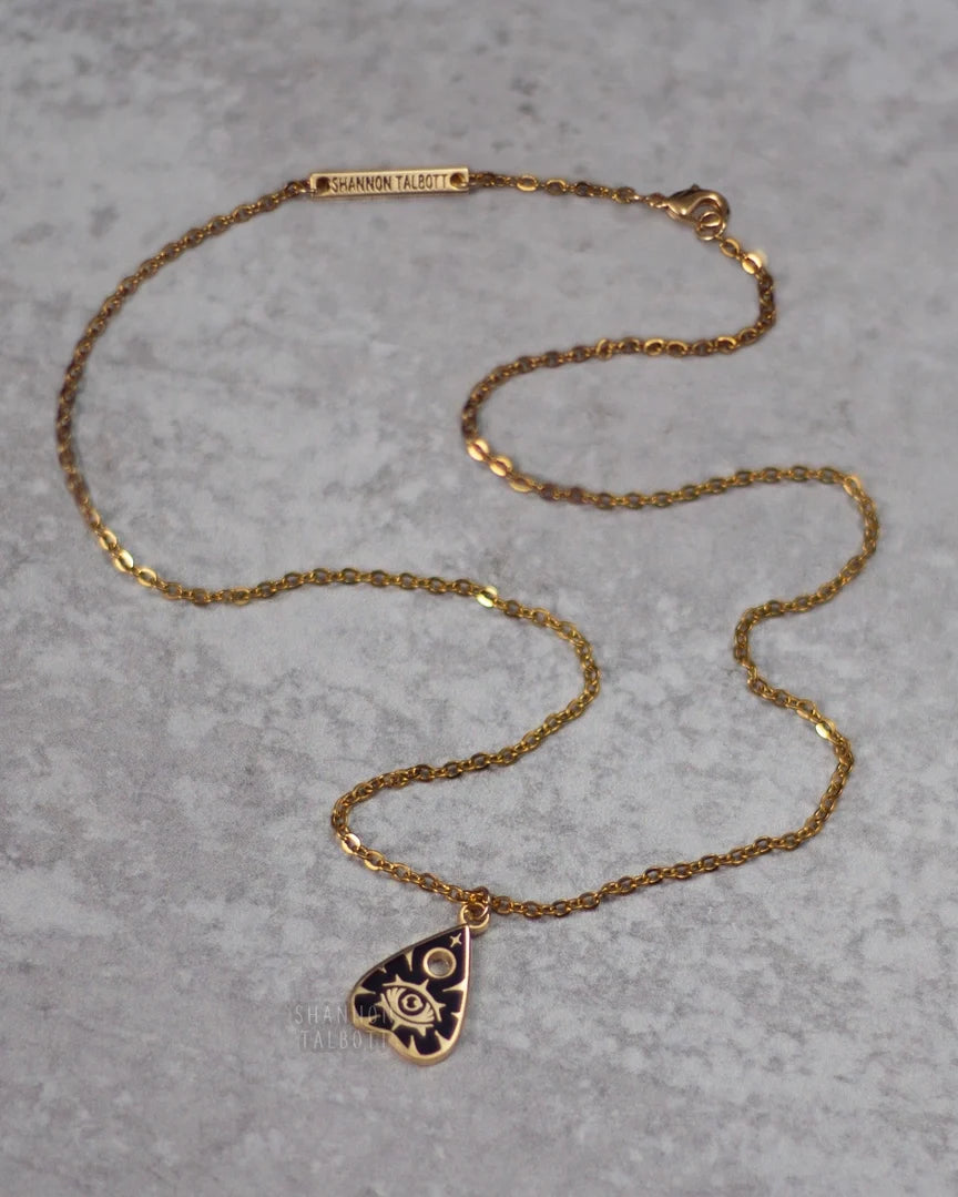 Gold Plated Enamel Planchette Necklace