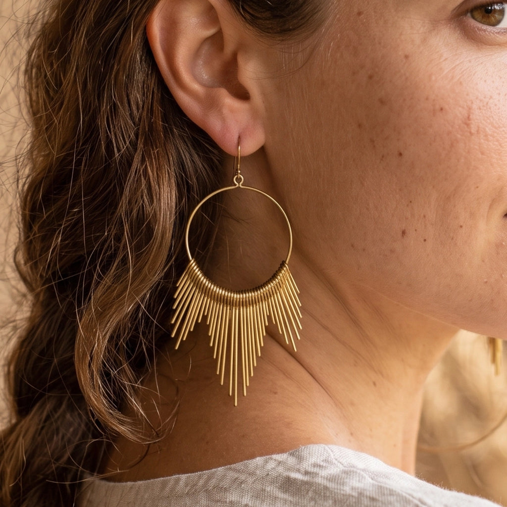 Desert Sunburst Fringe Hoop Earrings