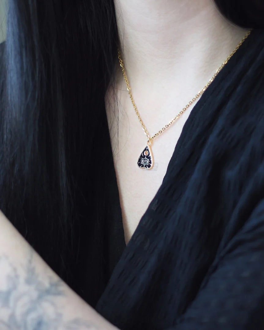 Gold Plated Enamel Planchette Necklace