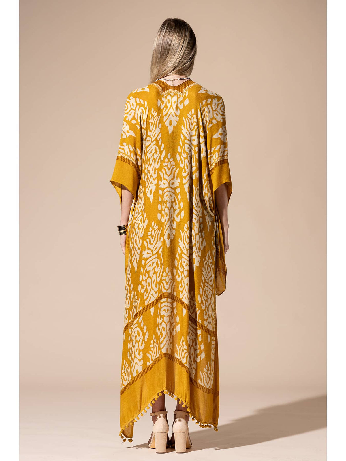 Damask Print Kimono with Sleeves