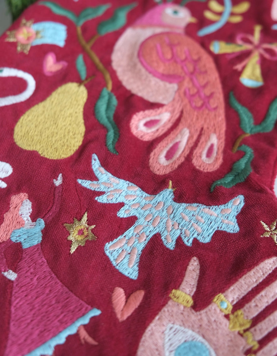 Velvet Embroidered Christmas Stocking | 12 Days of Christmas