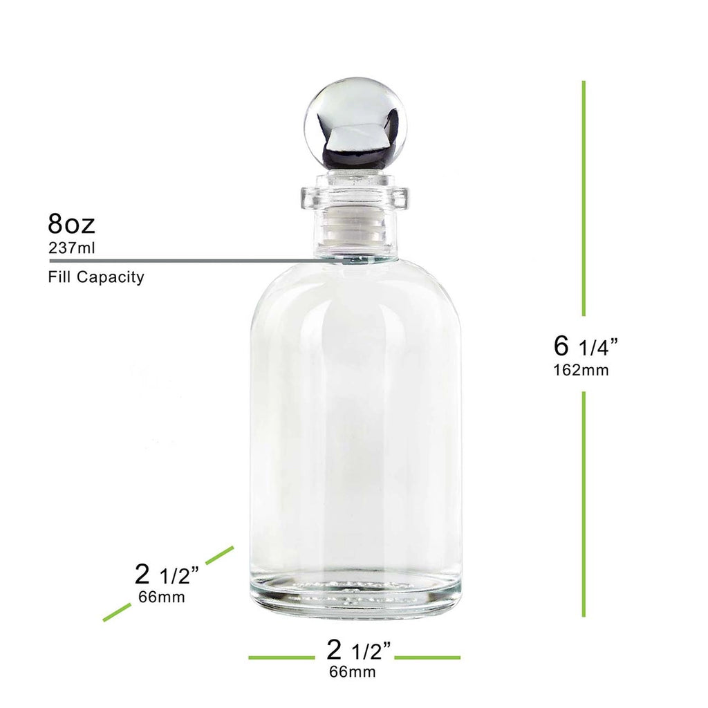 Apothecary Recycled Glass Bottle with Clear Glass Top | 8 oz