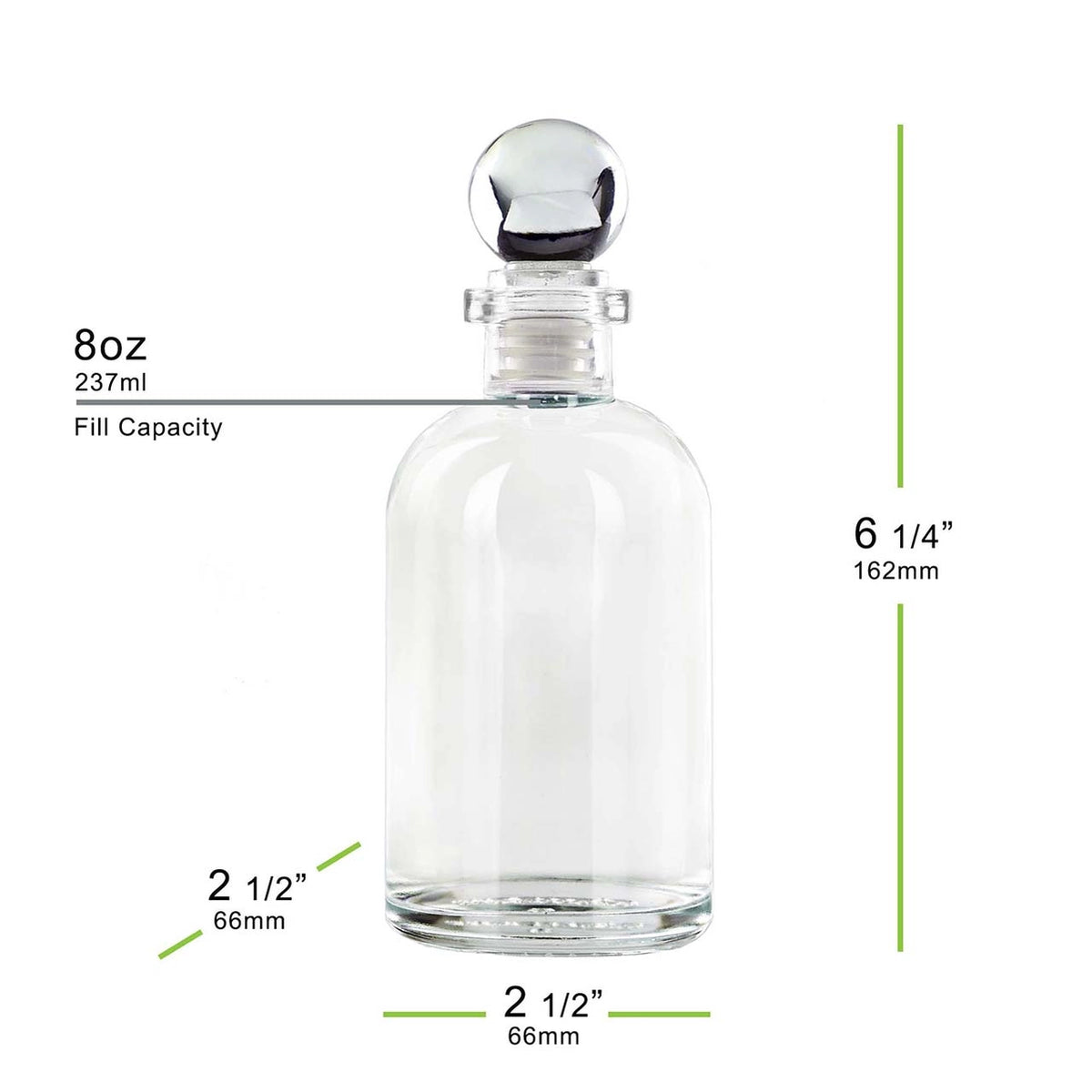 Apothecary Recycled Glass Bottle with Clear Glass Top | 8 oz