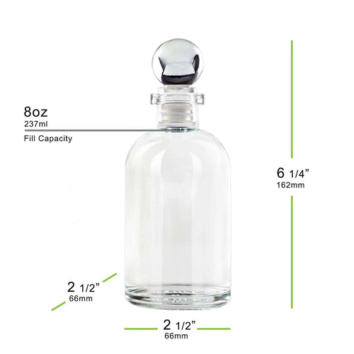 Apothecary Recycled Glass Bottle with Clear Glass Top | 8 oz