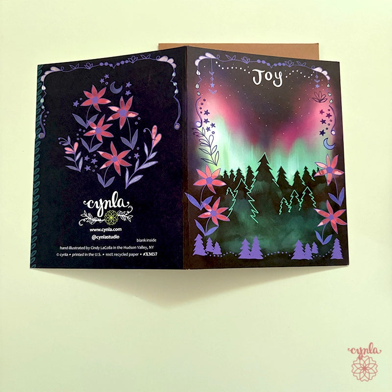 Aurora Joy Holiday Card Tree Star Northern Light Christmas