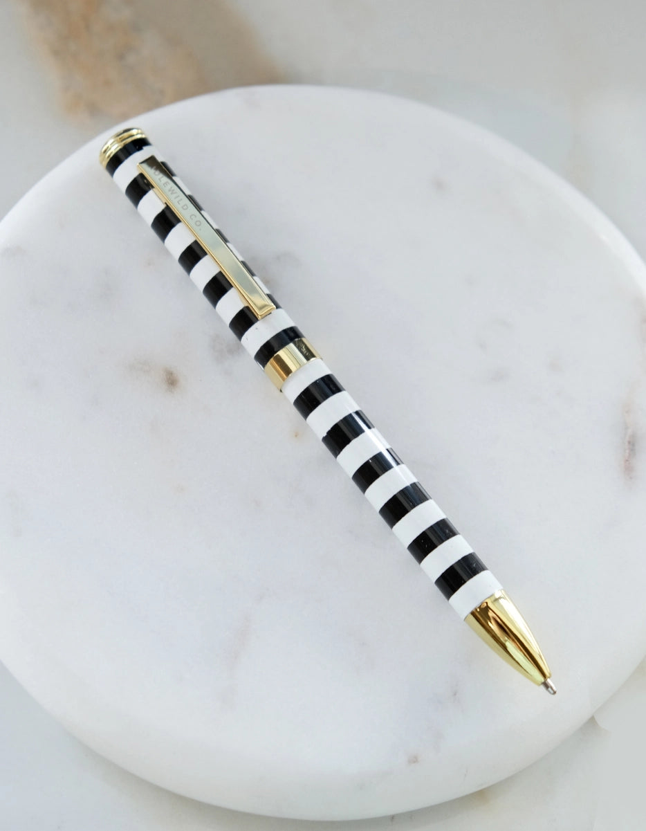 Luxe Pen, Rollerball | Black & White Stripe