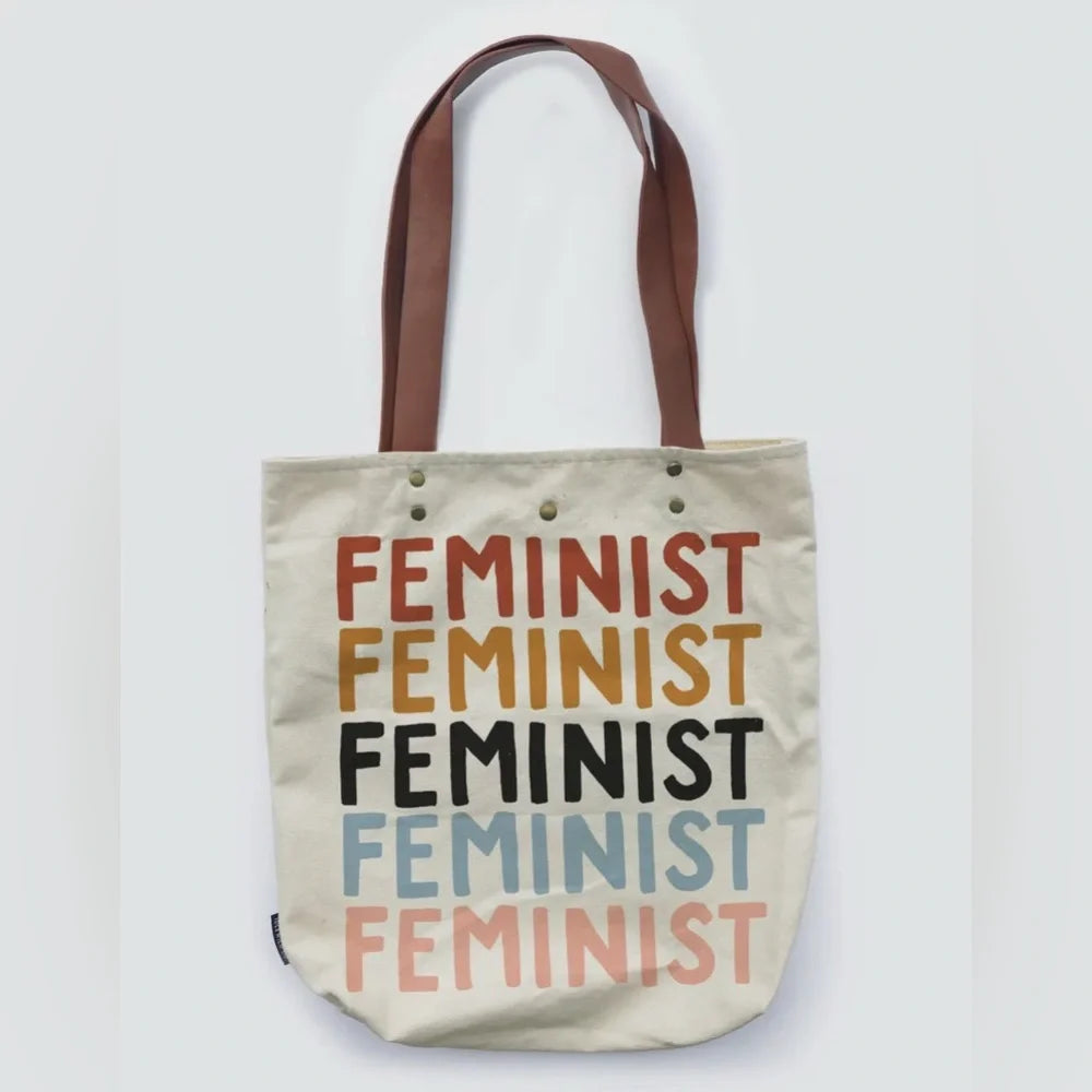 Canvas Tote Bag with Vegan Leather Handles | Feminist