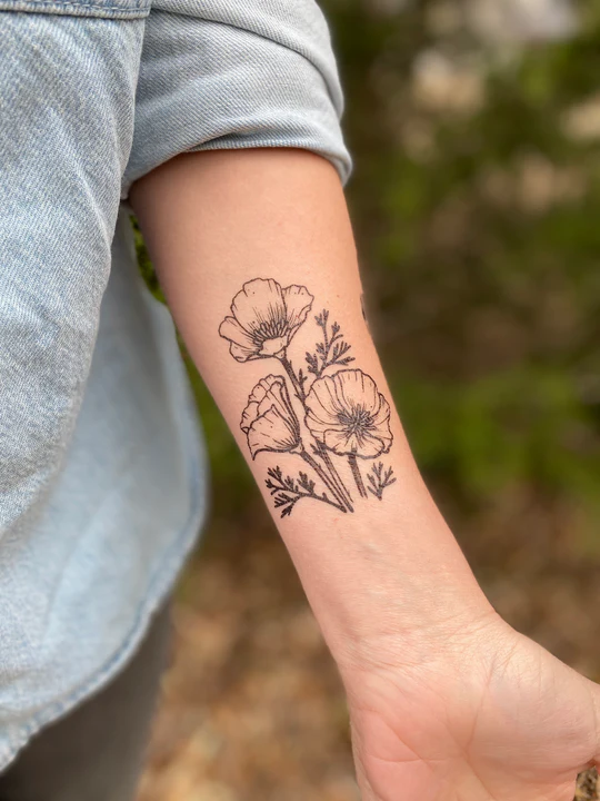 Golden Poppy Temporary Tattoo 2 Pack